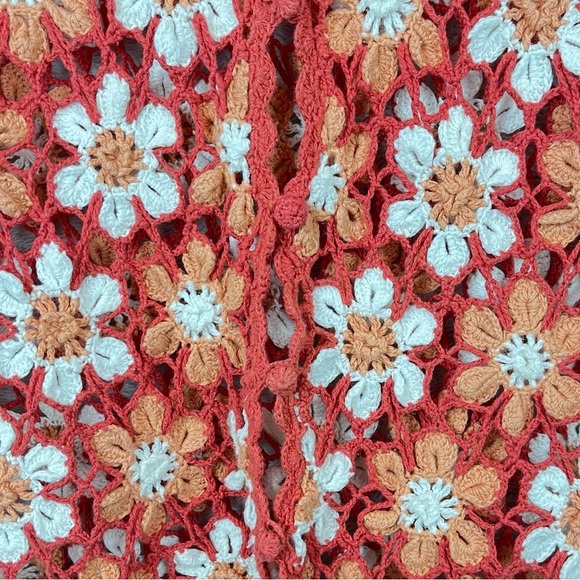 Vintage Y2K Crochet Daisy Knit Sweater Cardigan Button Medium - Picture 6 of 16